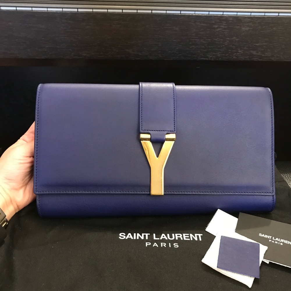 New Auth Saint Laurent Y Clutch w/GHW - Picture 3 of 7